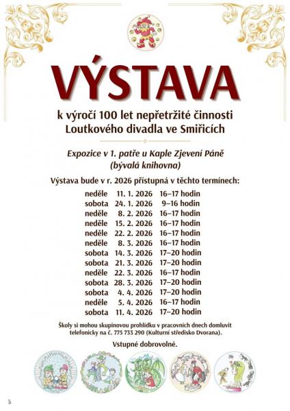 Výstava k výročí 100 let nepřetržité činnosti Loutkového divadla ve Smiřicích