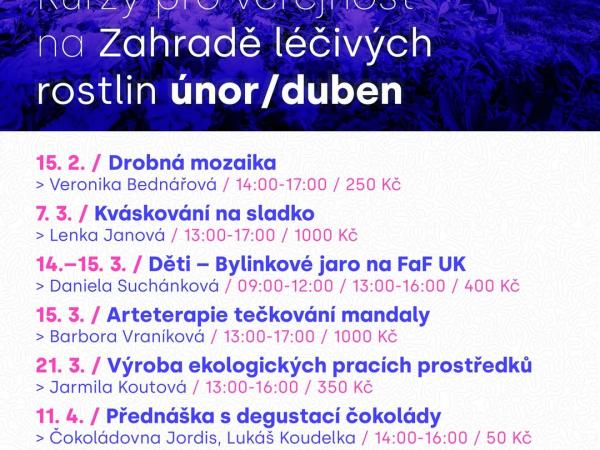 Kurzy pro veřejnost na Zahradě léčivých rostlin