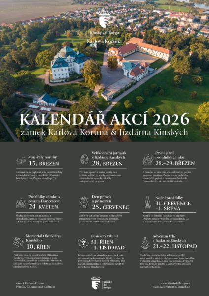 Přehled akcí roku 2026 na zámku Karlova Koruna a v Jízdárně Kinských
