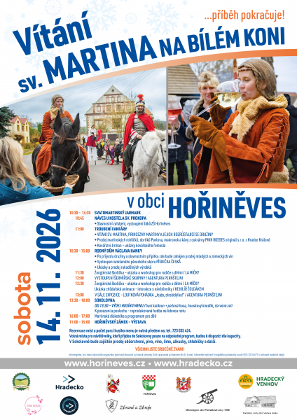 Vítání sv. Martina na bílém koni v obci Hořiněves